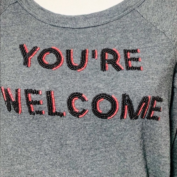 LOFT Gray “You’re Welcome” Beaded Sweater - Picture 5 of 8